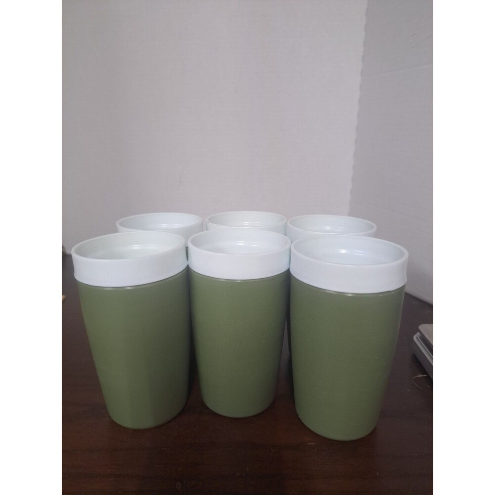 Set Of 6 Vintage 1970s Royal Satin Thermoware Insulated Olive Green Amd White...